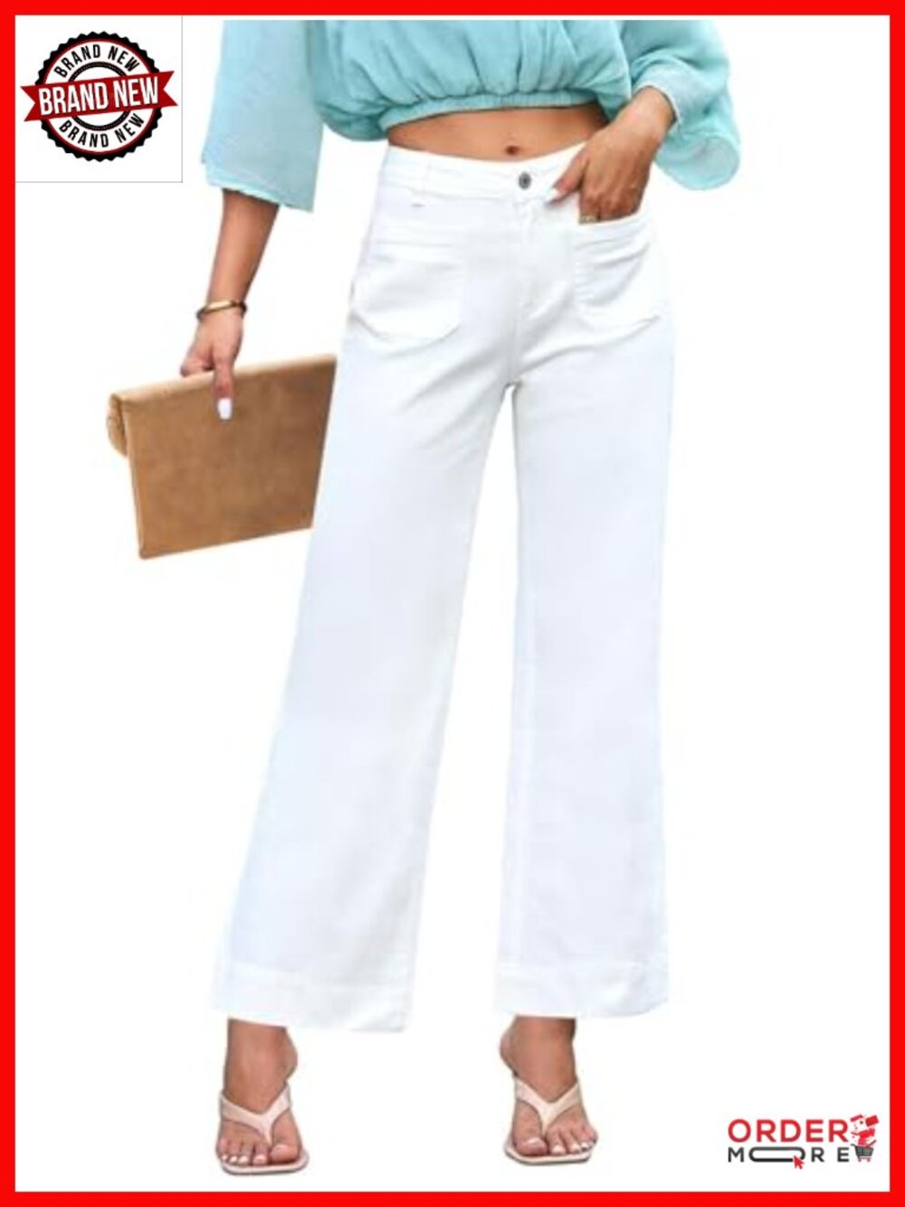 High Waisted Wide Leg Jeans Stretchy Denim Pants with Pockets